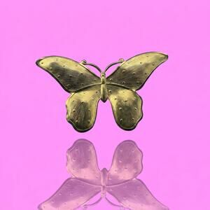 Vintage Gold-Tone Butterfly Brooch | Large Textured Pin | Mid-Century Jewelry